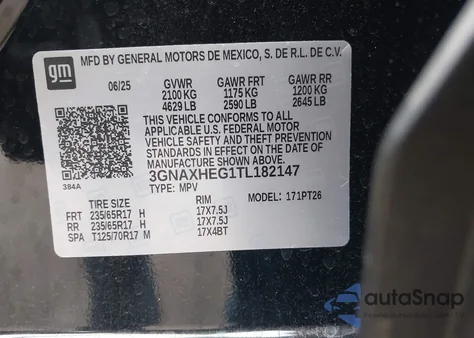 2026 Chevrolet Equinox Fwd Lt из США, поврежденный, VIN 3GNAXHEG1TL182147